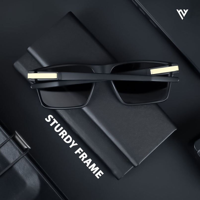 Jaxor | Matte Black & Golden Rectangle Polarized Sunglasses - PMG3969