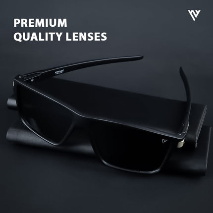 Jaxor | Matte Black & Golden Rectangle Polarized Sunglasses - PMG3969