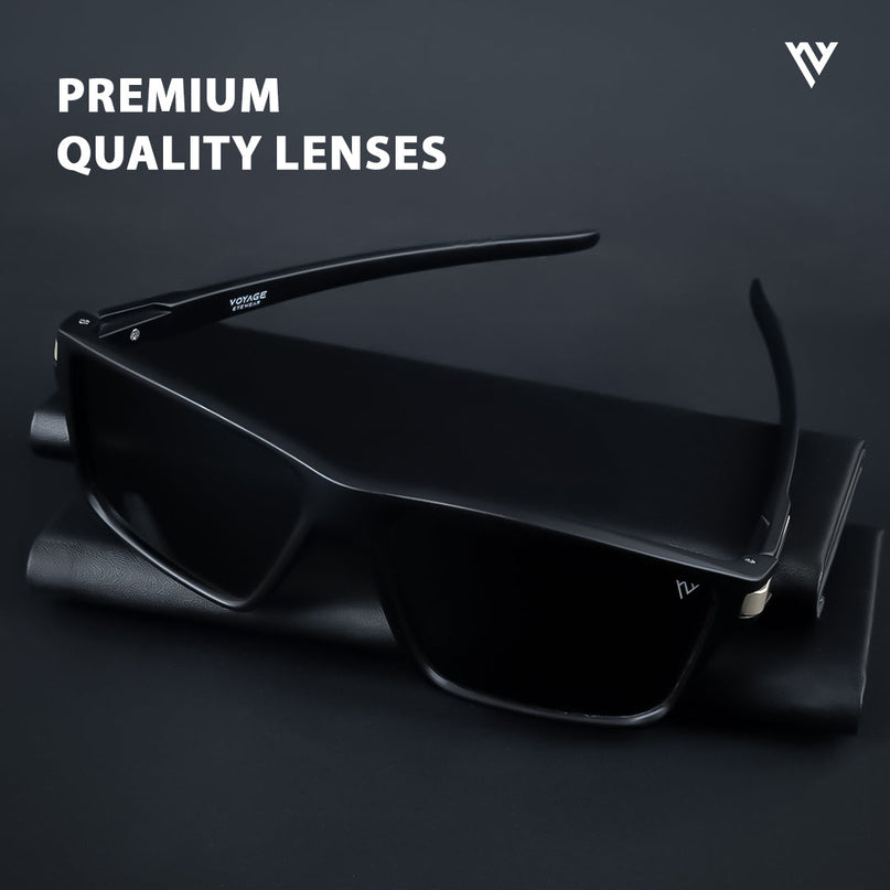 Jaxor | Matte Black & Golden Rectangle Polarized Sunglasses - PMG3969