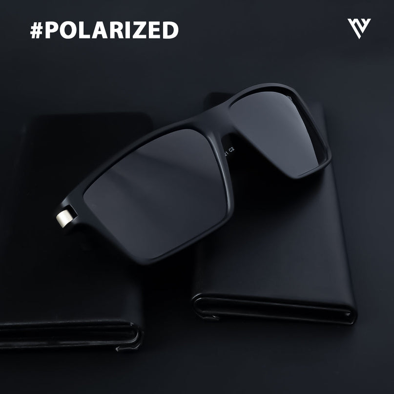 Jaxor | Matte Black & Golden Rectangle Polarized Sunglasses - PMG3969