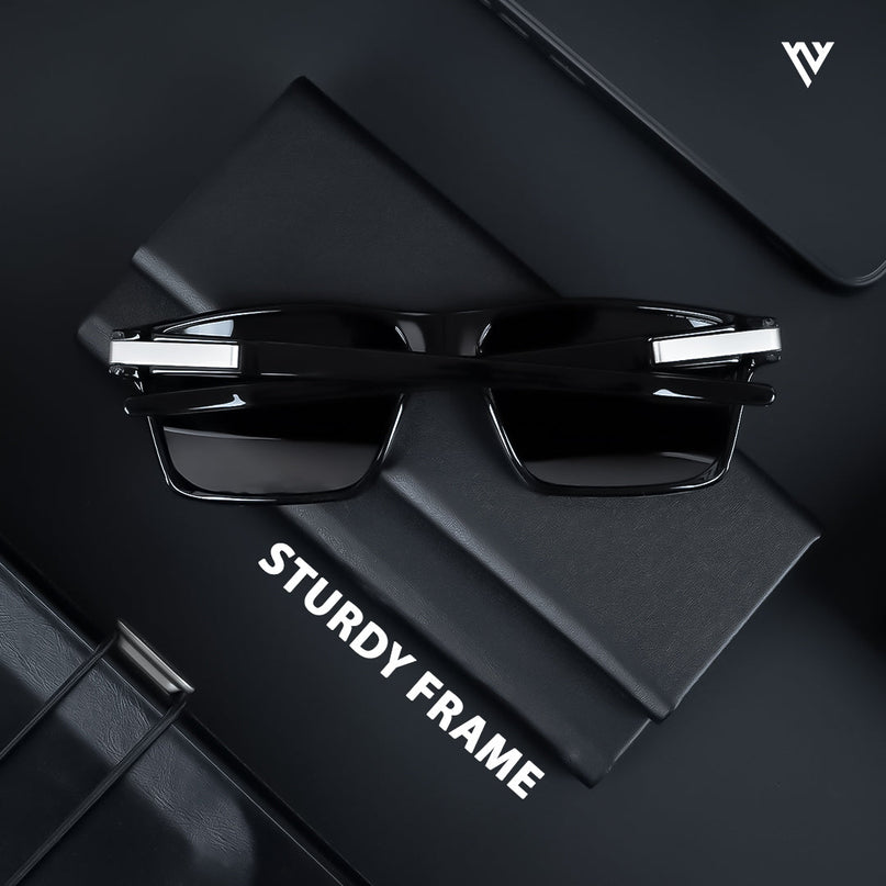 Jaxor | Shine Black & Silver Rectangle Polarized Sunglasses - PMG3968