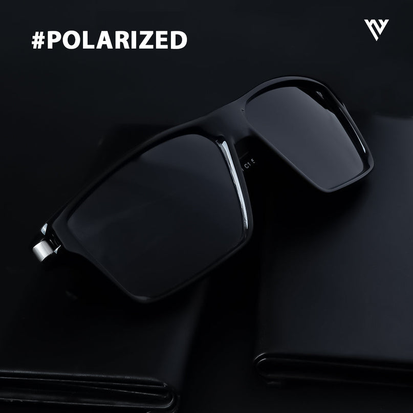 Jaxor | Shine Black & Silver Rectangle Polarized Sunglasses - PMG3968