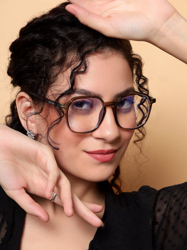Voyage Brown Over Size Eyeglasses for Men & Women - MG3996