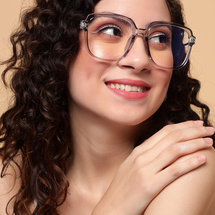 Voyage Sliver And Grey Oversize Eyeglasses - MG3852