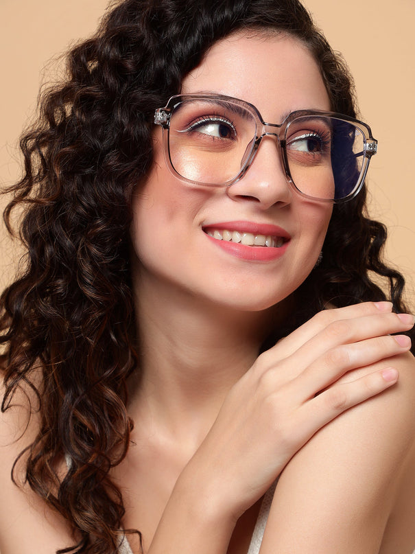 Voyage Sliver And Grey Oversize Eyeglasses - MG3852