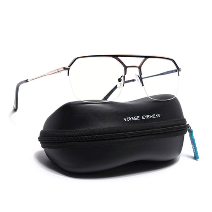 Voyage Golden & Navy Blue Half Rim Eyeglasses for Men & Women (73017FMG7094-C2)
