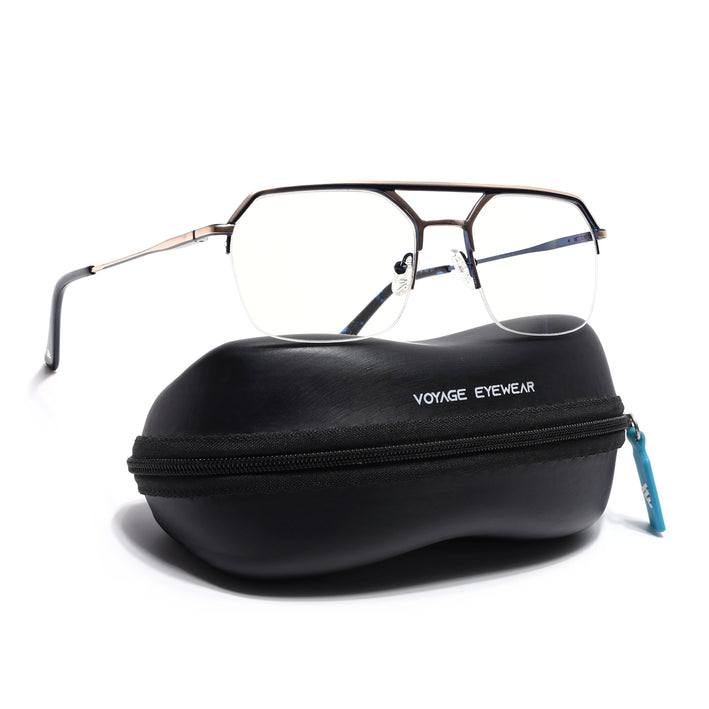 Voyage Golden & Navy Blue Half Rim Eyeglasses for Men & Women (73017FMG7094-C2)