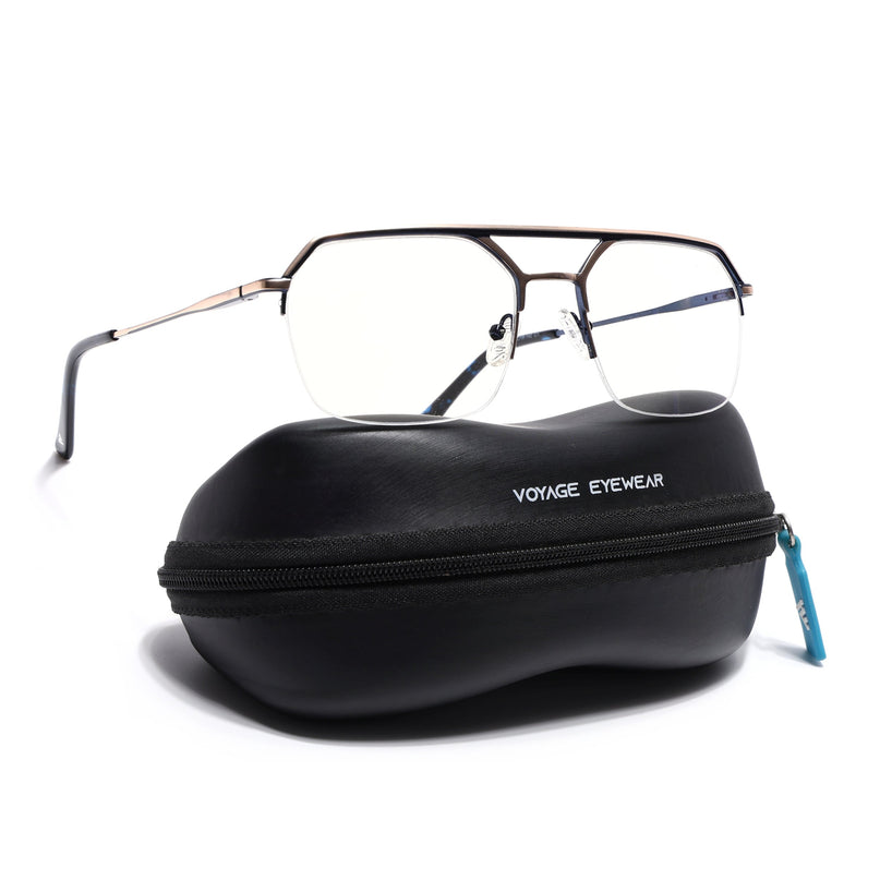 Voyage Golden & Navy Blue Half Rim Eyeglasses for Men & Women (73017FMG7094-C2)