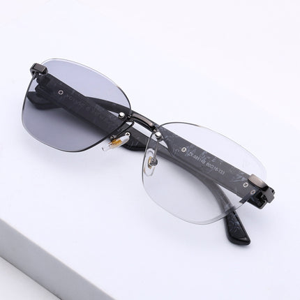Rimless Photochromic Sunglasses for Men & Women (Light Black Lens | Grey Frame - MG7808)