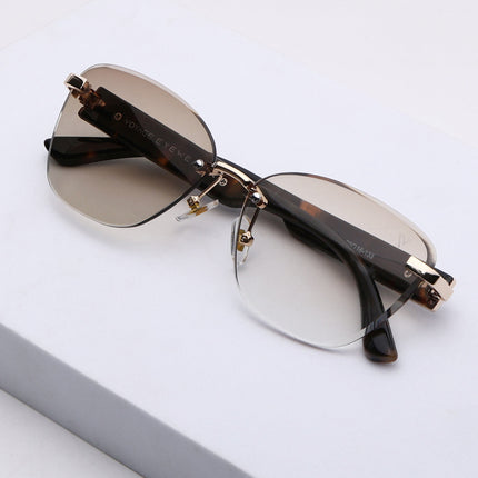 Rimless Photochromic Sunglasses for Men & Women (Yellow & Clear Lens | Golden Frame - MG7805)