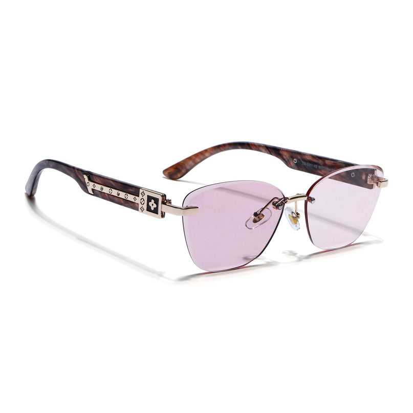 Rimless Photochromic Sunglasses for Men & Women (Pink Lens | Golden Frame - MG7806)