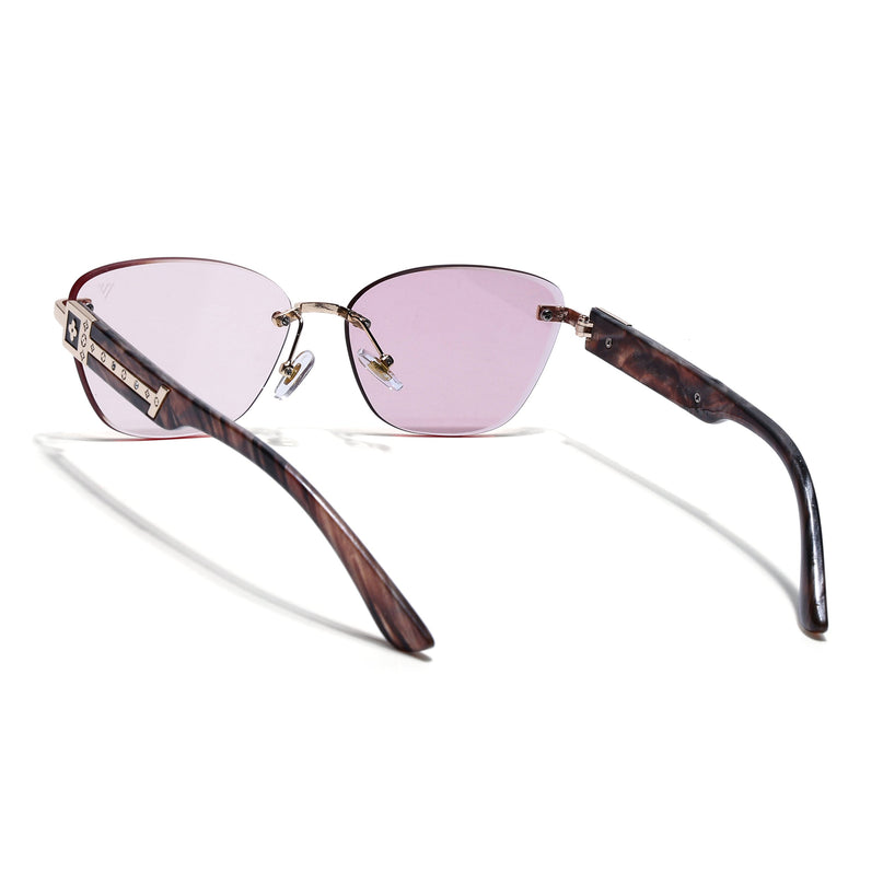 Rimless Photochromic Sunglasses for Men & Women (Pink Lens | Golden Frame - MG7806)