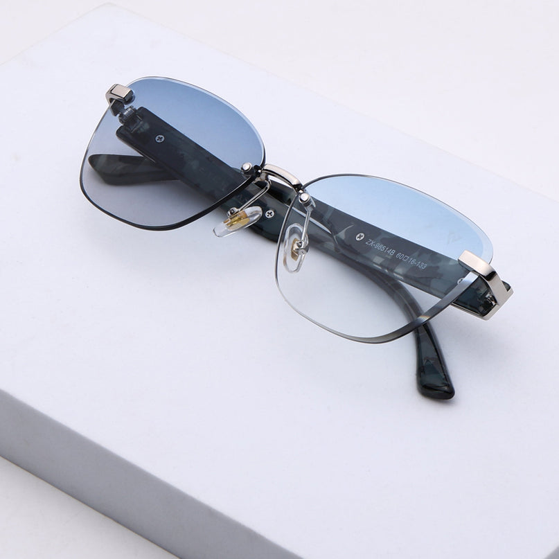 Rimless Photochromic Sunglasses for Men & Women (Blue & Clear Lens | Silver Frame - MG7807)
