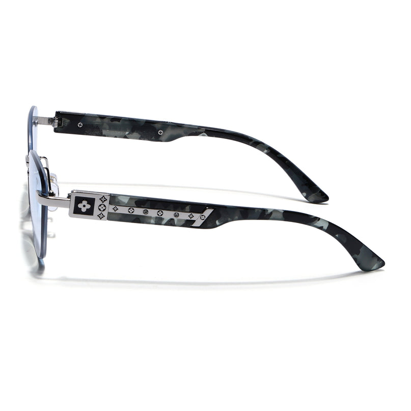 Rimless Photochromic Sunglasses for Men & Women (Blue & Clear Lens | Silver Frame - MG7807)