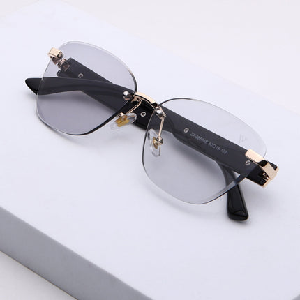 Rimless Photochromic Sunglasses for Men & Women (Light Black Lens | Golden Frame - MG7809)