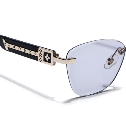 Rimless Photochromic Sunglasses for Men & Women (Light Black Lens | Golden Frame - MG7809)