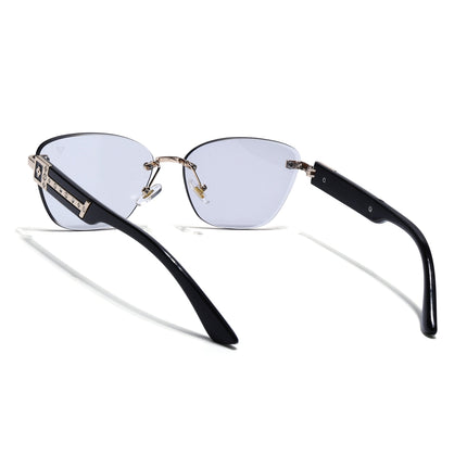 Rimless Photochromic Sunglasses for Men & Women (Light Black Lens | Golden Frame - MG7809)