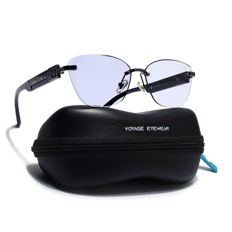 Rimless Photochromic Sunglasses for Men & Women (Light Black Lens | Grey Frame - MG7808)