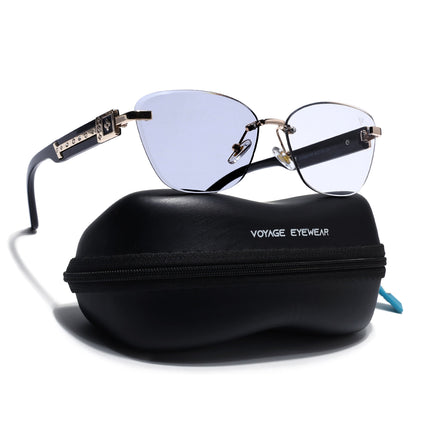 Rimless Photochromic Sunglasses for Men & Women (Light Black Lens | Golden Frame - MG7809)