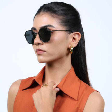 Eyejack Green & Grey Hexagonal Polarized Sunglasses for Men & Women (2503PCL1484)