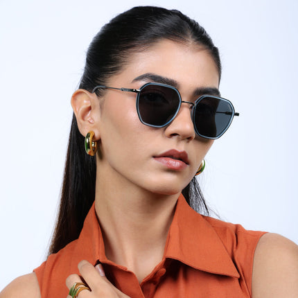 Eyejack Sky Blue & Grey Hexagonal Polarized Sunglasses for Men & Women (2503PCL1482)