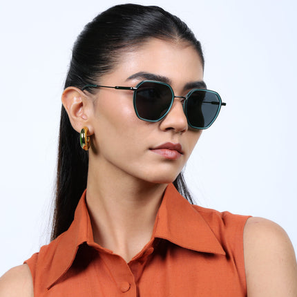 Eyejack Sea Green & Grey Hexagonal Polarized Sunglasses for Men & Women (2503PCL1483)