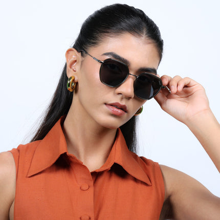 Eyejack Olive & Grey Hexagonal Polarized Sunglasses for Men & Women (2503PCL1486)