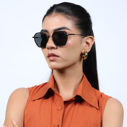 Eyejack Demi Brown & Grey Hexagonal Polarized Sunglasses for Men & Women (2503PCL1488)