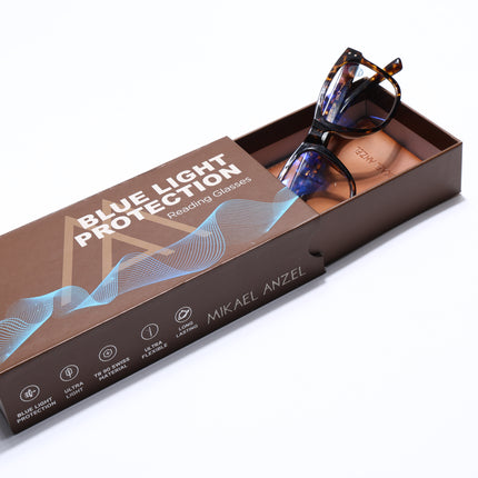Mikael Anzel | Demi Brown Wayfarer | Blue Light Protection Reading Eyeglasses