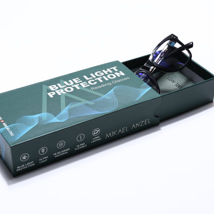 Mikael Anzel | Shine Black Wayfarer | Blue Light Protection Reading Eyeglasses