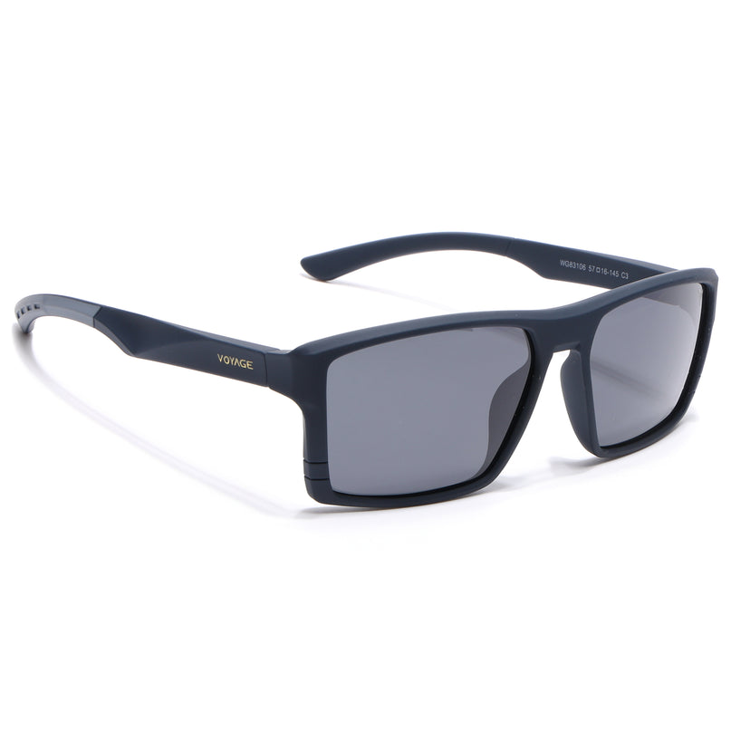 Square Polarized Sunglasses | Black Lens | Navy Blue Frame - PMG6746