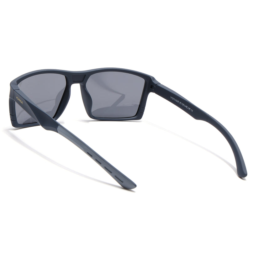 Square Polarized Sunglasses | Black Lens | Navy Blue Frame - PMG6746