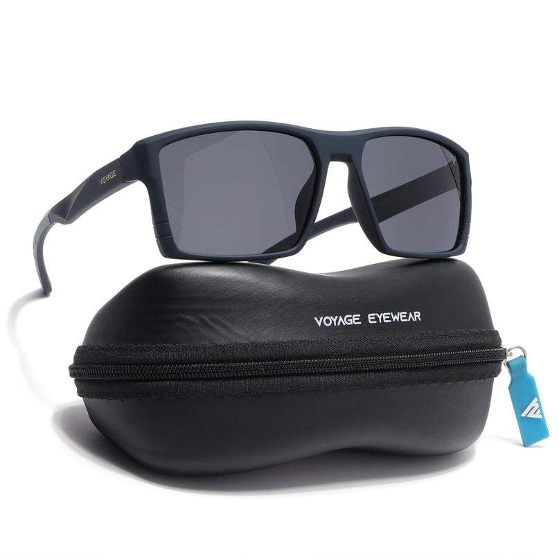 Square Polarized Sunglasses | Black Lens | Navy Blue Frame - PMG6746