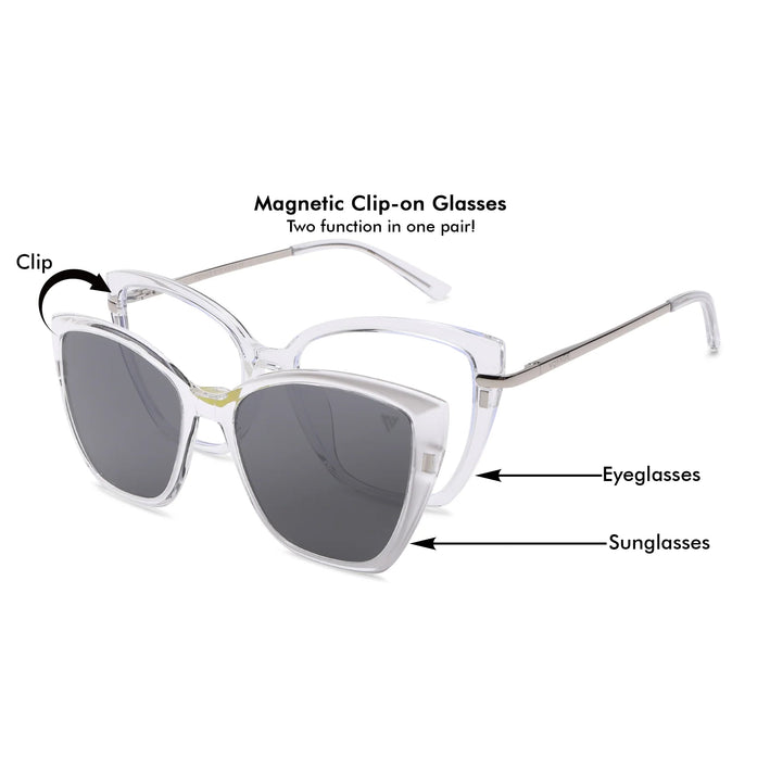 Voyage Glam Transparent Cateye TR Clip-On Polarized Sunglasses for Women - PMG4819-C2