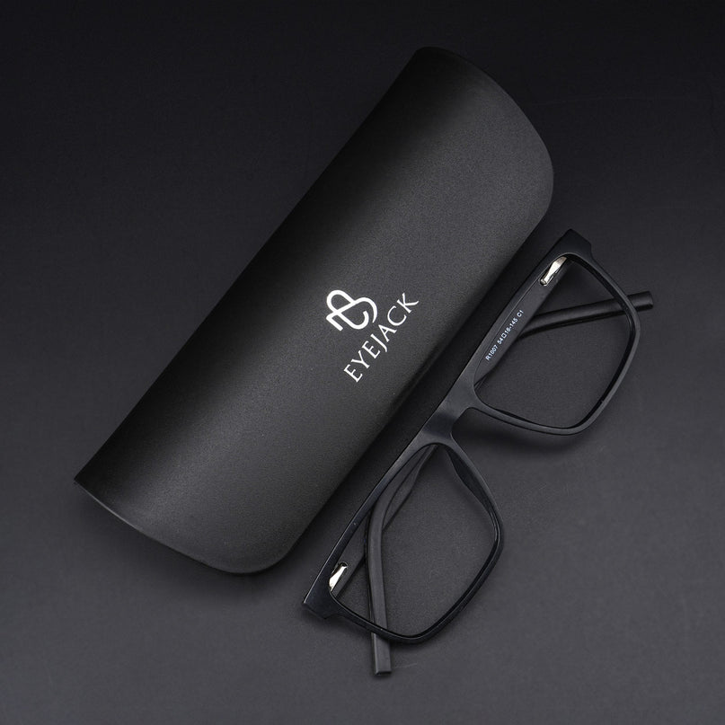Eyejack Rush Matt Black Square Eyeglasses for Men & Women (1007CL701-C7)