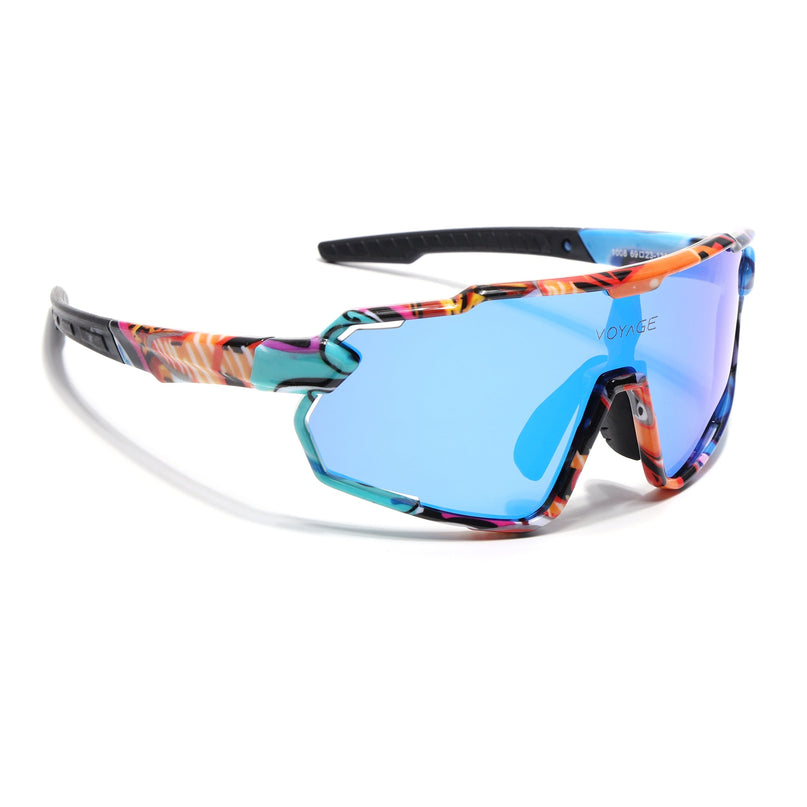 Wrap Around Polarized Sunglasses for Kids (Blue Lens | Multicolor Frame - SLPMG7198)