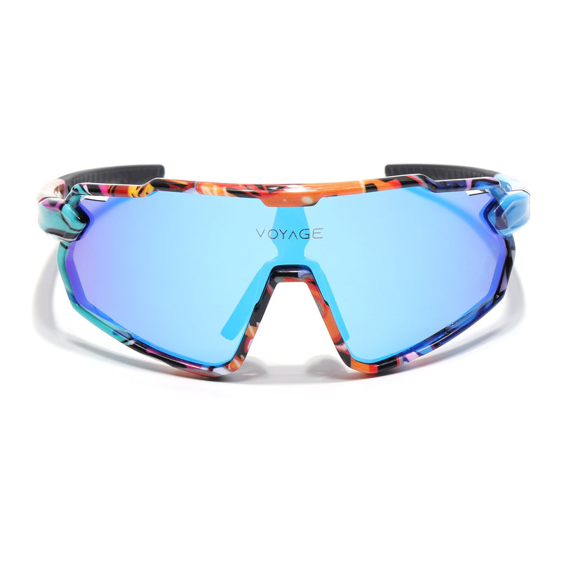 Wrap Around Polarized Sunglasses for Kids (Blue Lens | Multicolor Frame - SLPMG7198)