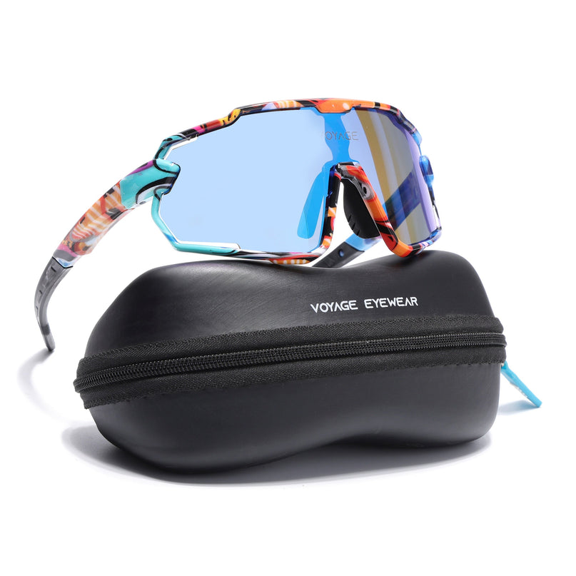 Wrap Around Polarized Sunglasses for Kids (Blue Lens | Multicolor Frame - SLPMG7198)
