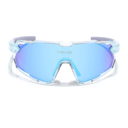 Wrap Around Polarized Sunglasses for Kids (Blue Lens | Transparent Frame - SLPMG7199)