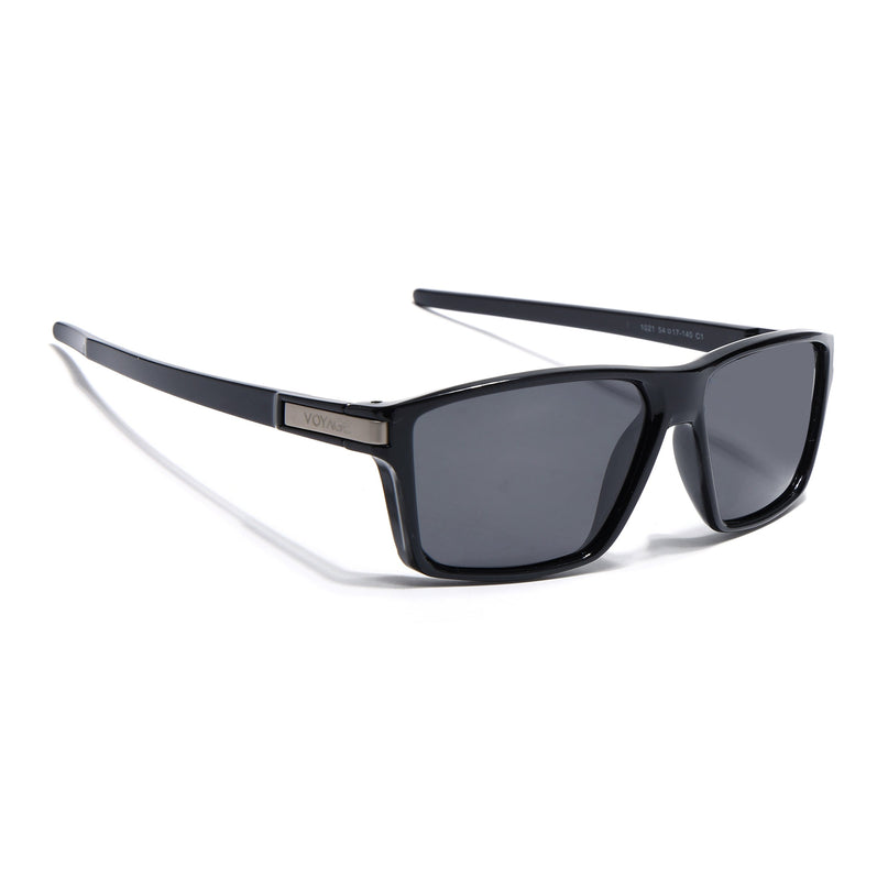 Jaxor | Shine Black & Silver Rectangle Polarized Sunglasses - PMG3968