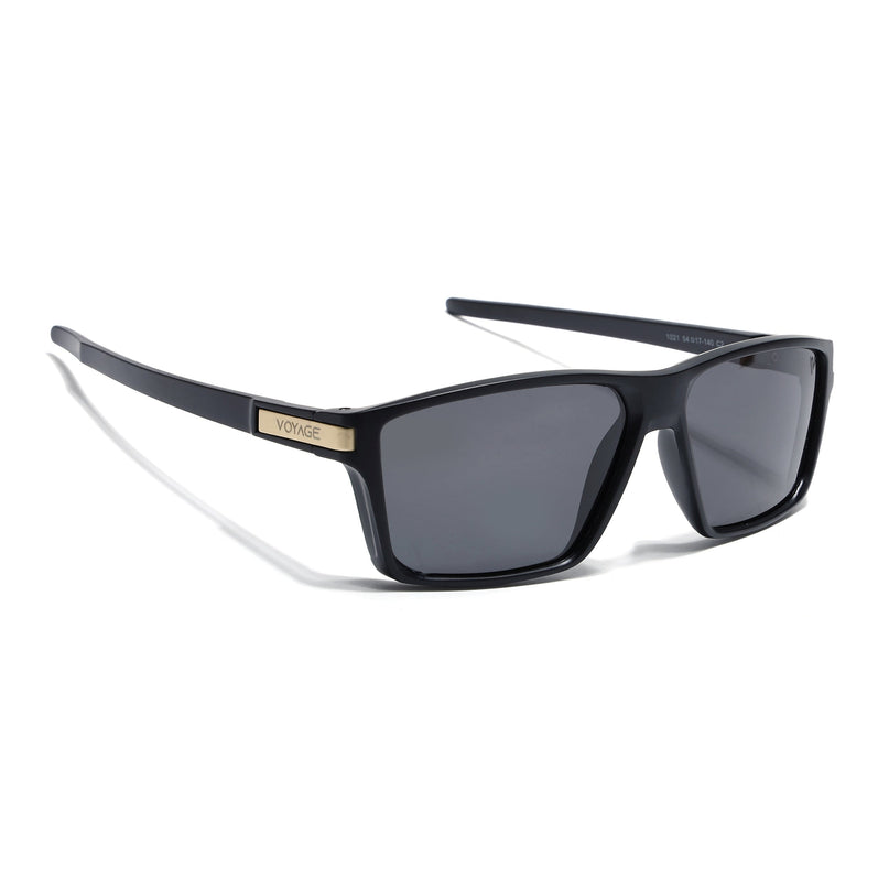 Jaxor | Matte Black & Golden Rectangle Polarized Sunglasses - PMG3969