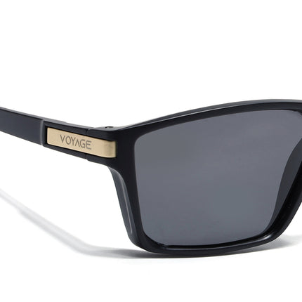 Jaxor | Matte Black & Golden Rectangle Polarized Sunglasses - PMG3969
