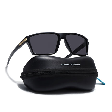 Jaxor | Matte Black & Golden Rectangle Polarized Sunglasses - PMG3969