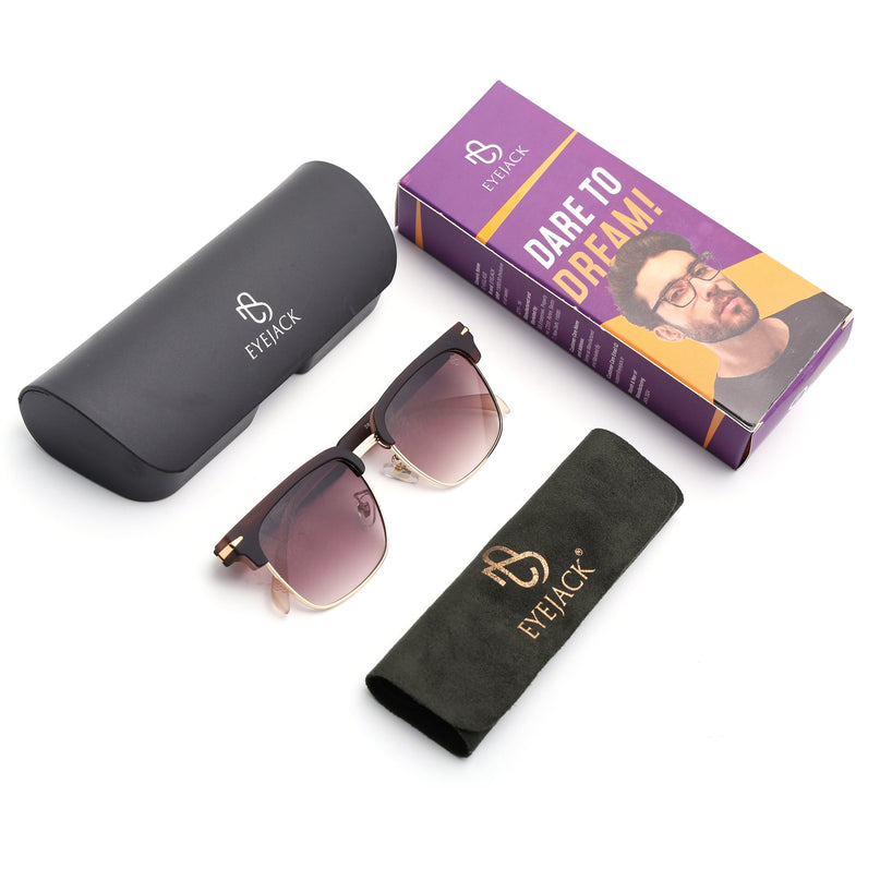 Eyejack Brown & Golden Square Sunglasses for Men & Women (1119CL1090)