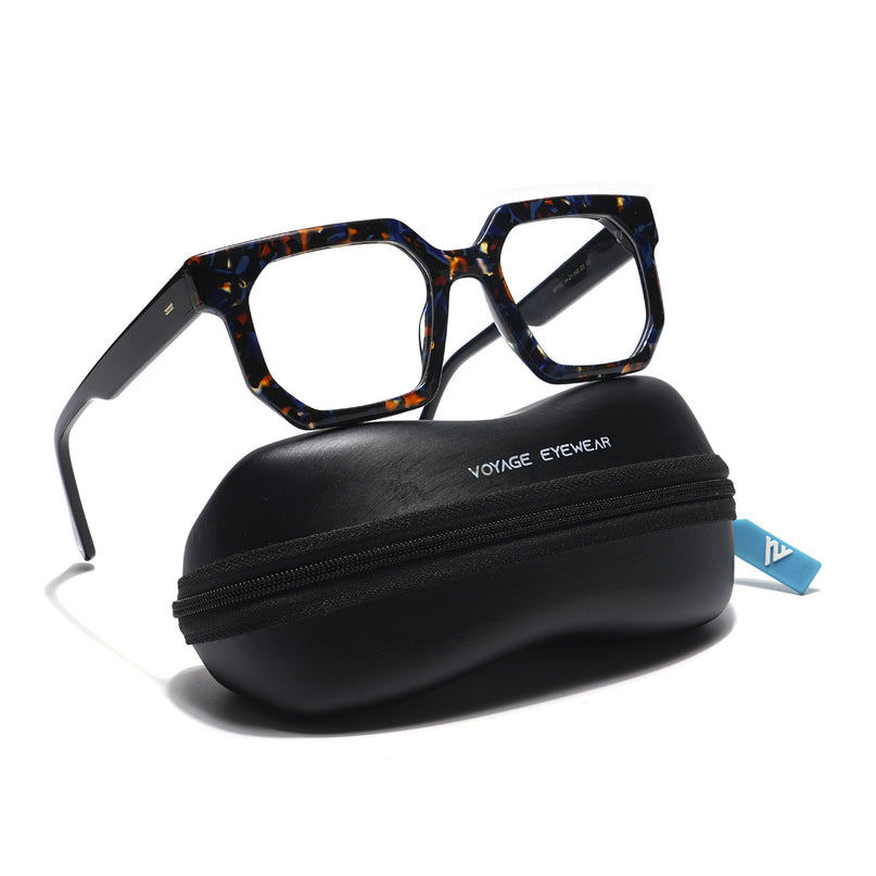 Voyage Veloura Select Brown & Blue Square Eyeglasses for Men & Women - SLMG5873-C2