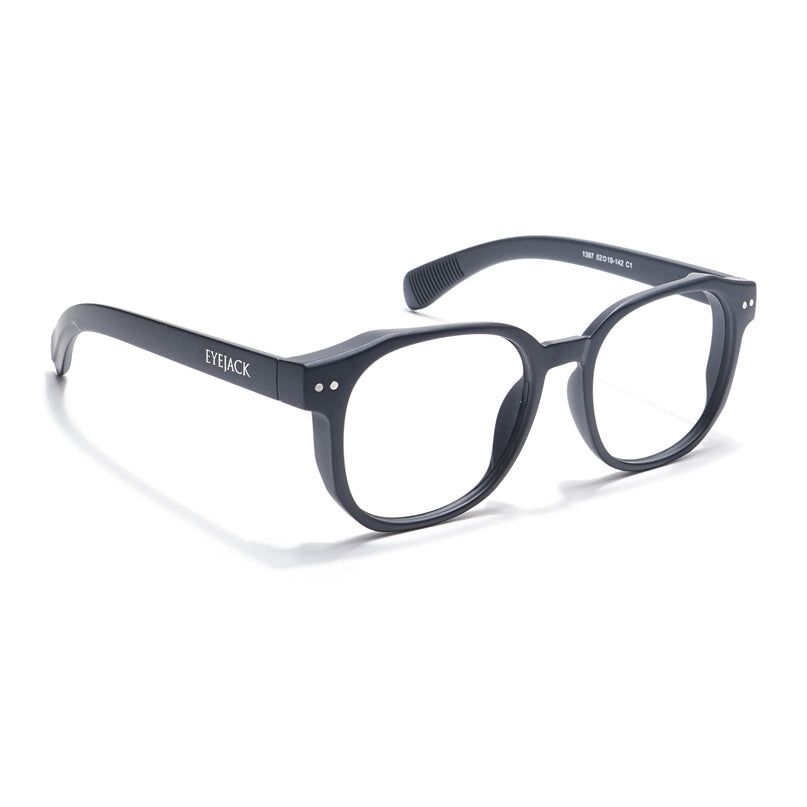Eyejack Thunder Black Round Eyeglasses for Men & Women (1387CL559-C1)