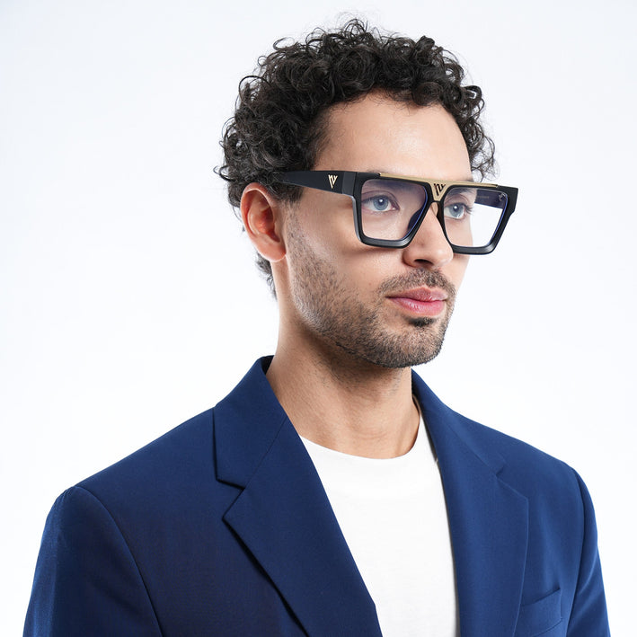 Voyage Exclusive Matt Black & Golden Wayfarer Eyeglasses for Men & Women - MG5844-C2