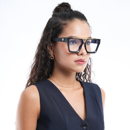 Voyage Exclusive Shine Black & Golden Wayfarer Eyeglasses for Men & Women - MG5406-C1