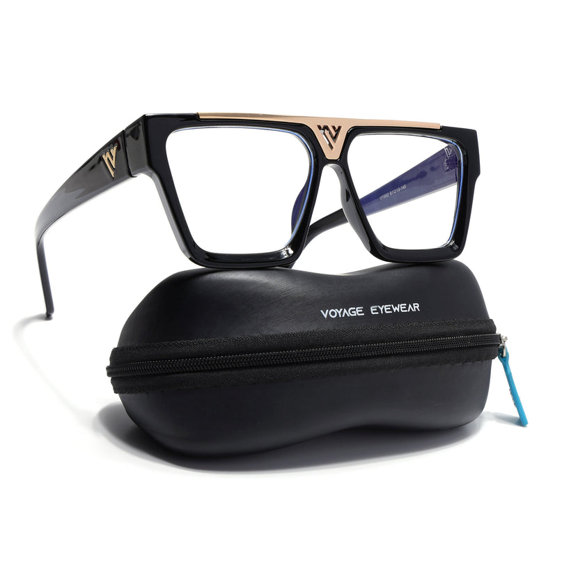 Voyage Exclusive Shine Black & Golden Wayfarer Eyeglasses for Men & Women - MG5406-C1