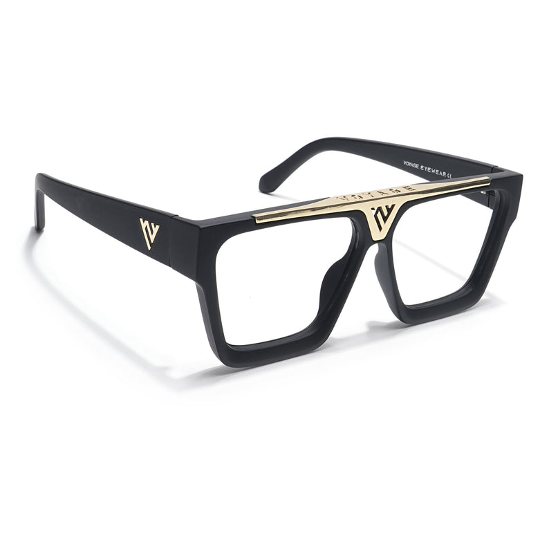 Voyage Exclusive Matt Black & Golden Wayfarer Eyeglasses for Men & Women - MG5844-C2